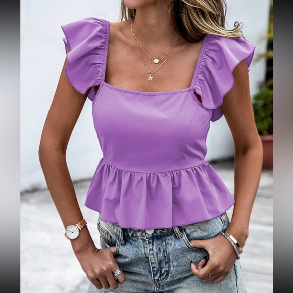 Boho ruffle hem tie back peplum blouse - Picture 5 of 6